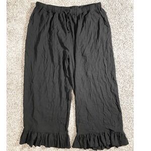 TARSE Black Linen Rayon Ruffle Cropped Wide Leg Pants Women's Size‎ 2X Plus size